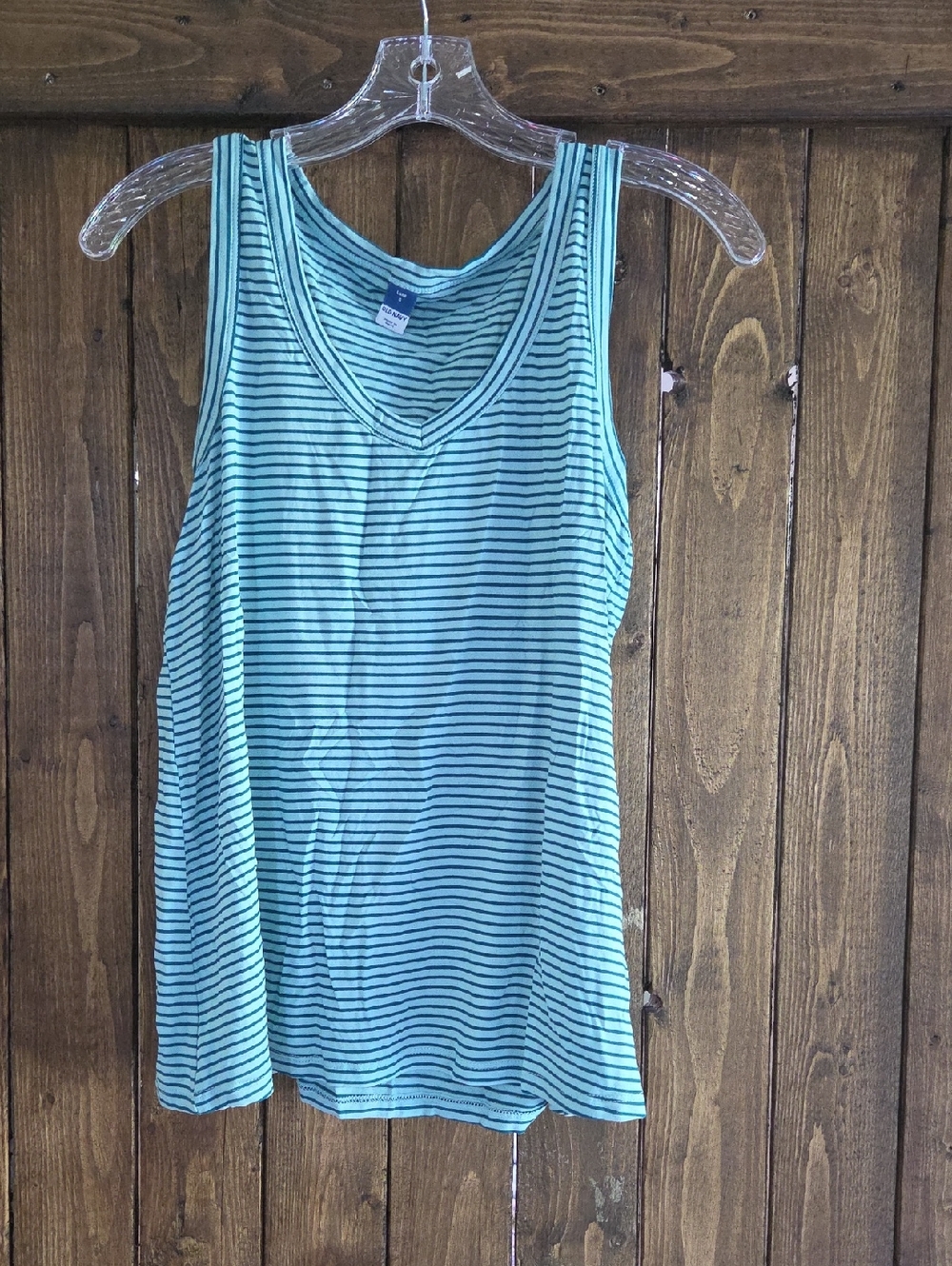 Old Navy Mint Green and Black Striped V-Neck Tank Top